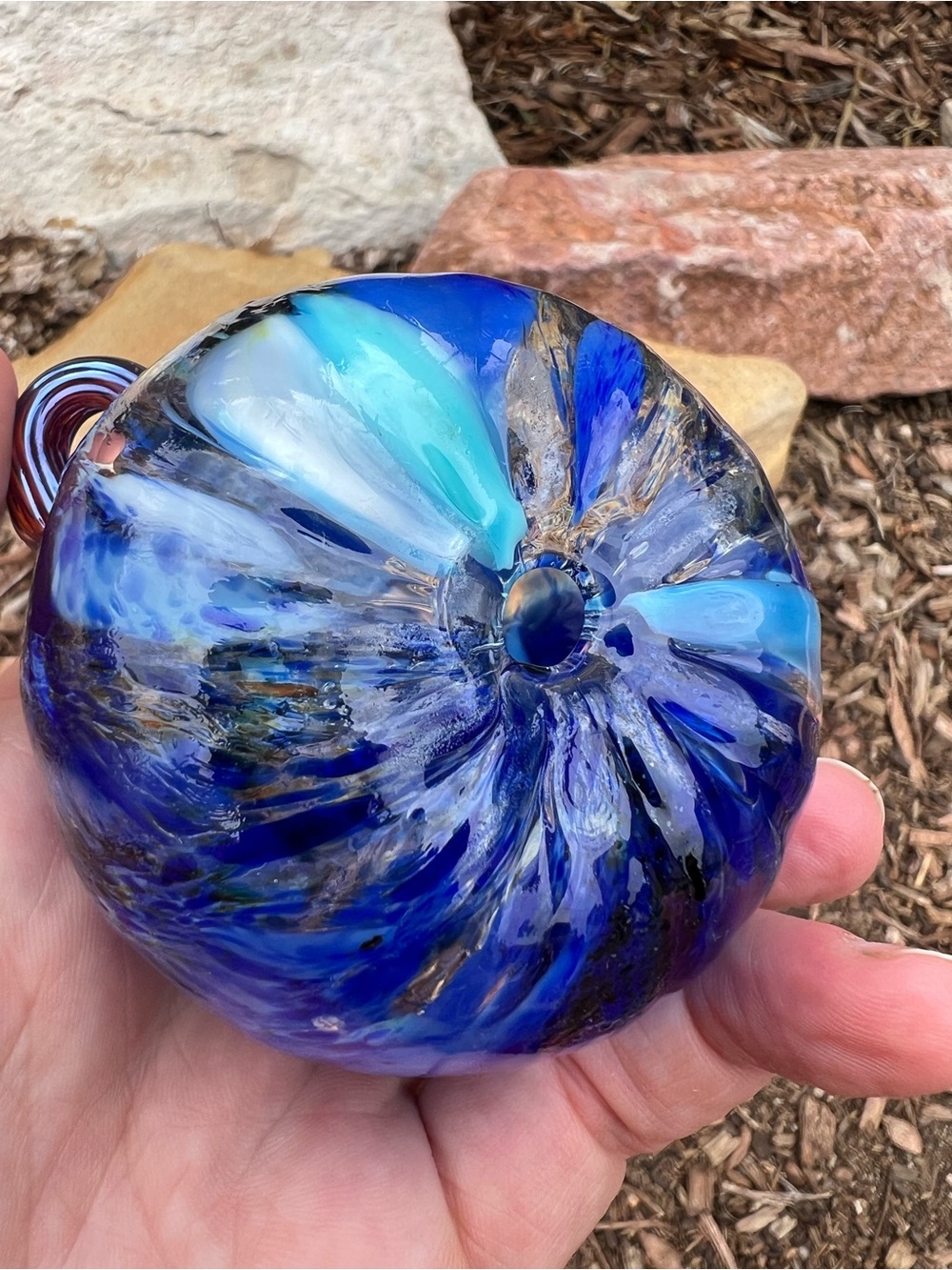 Handblown Blue Glass Pumpkin Halloween Thanksgiving Autumn - Picture 5 of 12